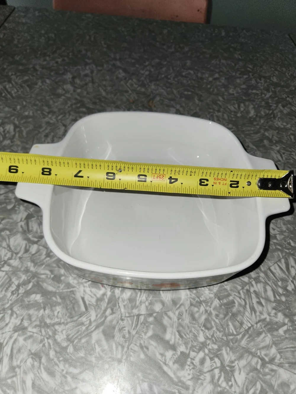 Corningware White Ceramic Casserole with Orange and Yellow Floral Pattern